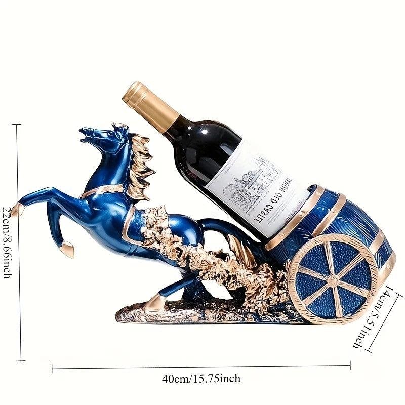Freestanding Luxury Wine Rack, Stable Partitioned Storage, Hand-Carved "Success at First Attempt" Horse, Housewarming Gift.BLUE