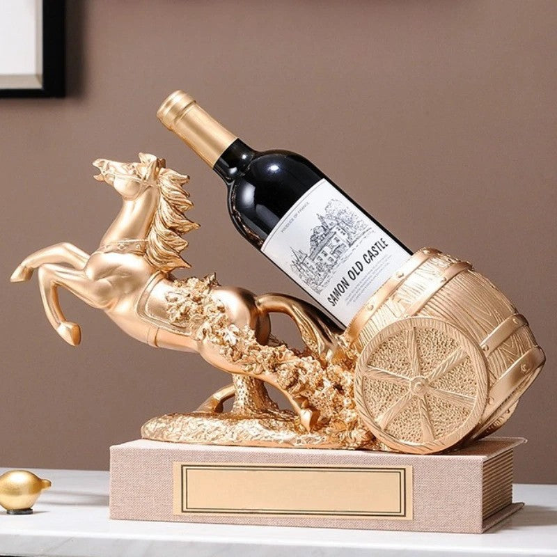 Freestanding Luxury Wine Rack, Stable Partitioned Storage, Hand-Carved "Success at First Attempt" Horse, Housewarming Gift.BLUE