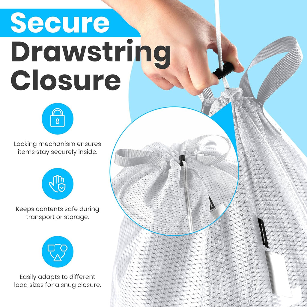 Extra Large Mesh Laundry Bags 2-Pack – Heavy Duty, Machine Washable Laundry Bag with Handles & Shoulder Strap, Odor Resistant, for College Dorm, Travel, Bedding & Clothes Storage, White