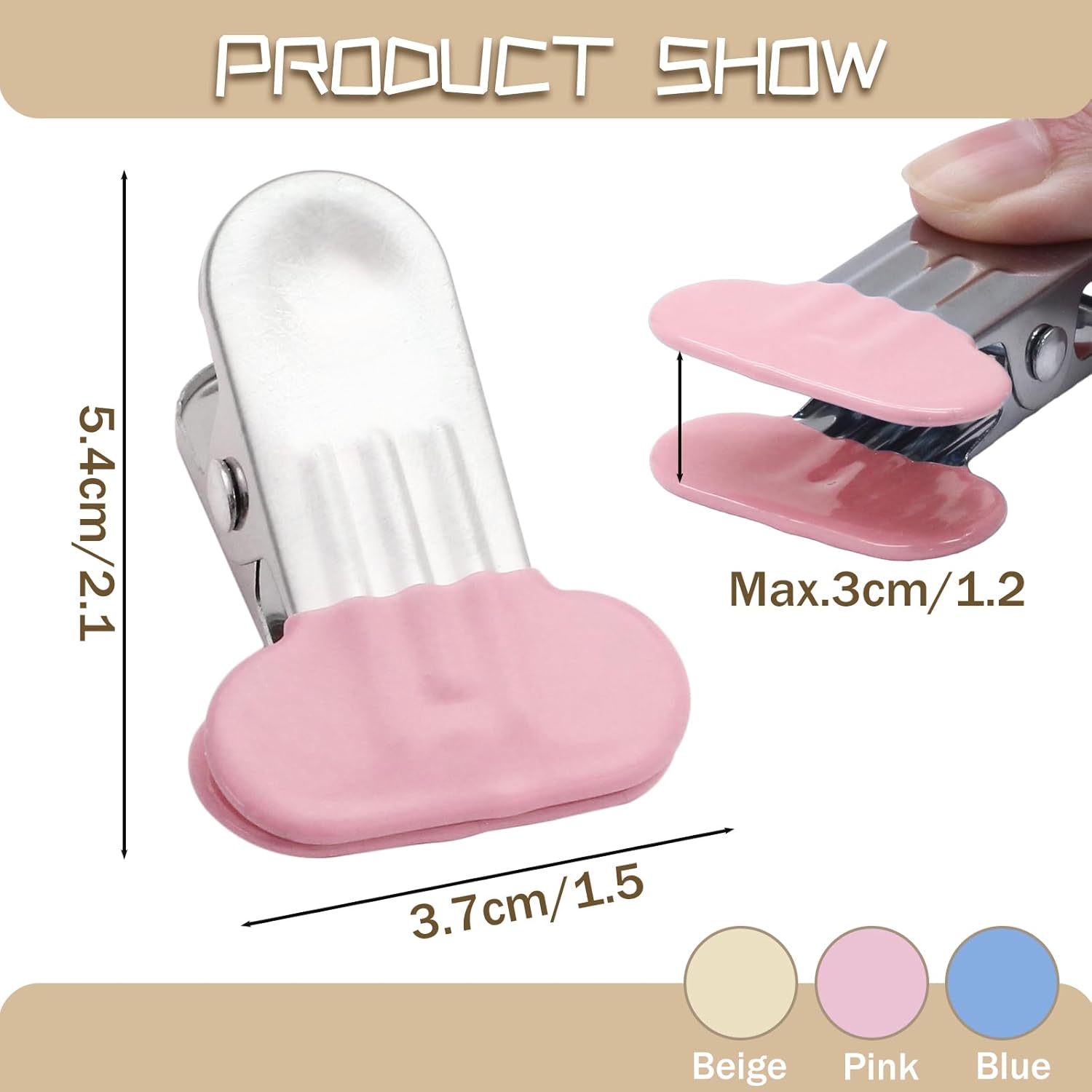 12 Pack Chip Bag Clips with Silicone Edges, 1.5 Inches Wide Chip Clips Food Clips Bag Clips Stainless Steel Food Bag Clips - Air Tight Seal, Heavy Duty for Kitchen and Office, Pink