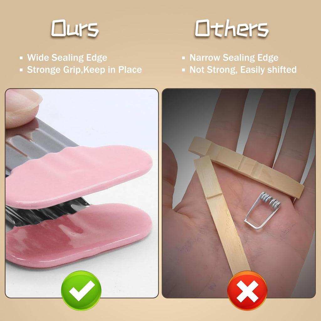 12 Pack Chip Bag Clips with Silicone Edges, 1.5 Inches Wide Chip Clips Food Clips Bag Clips Stainless Steel Food Bag Clips - Air Tight Seal, Heavy Duty for Kitchen and Office, Pink