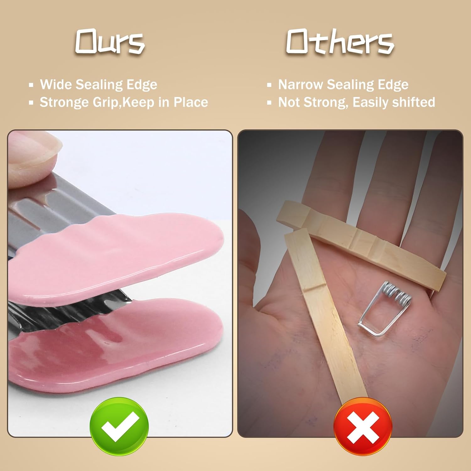 12 Pack Chip Bag Clips with Silicone Edges, 1.5 Inches Wide Chip Clips Food Clips Bag Clips Stainless Steel Food Bag Clips - Air Tight Seal, Heavy Duty for Kitchen and Office, Pink