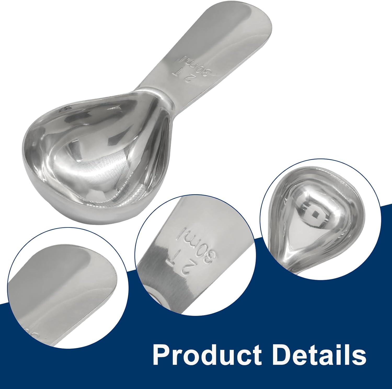 3 Pack Coffee Scoop Stainless Steel Measuring Spoon, Short Handle 2 Tablespoon Coffee Spoons Compact Design, Fits into Canisters for Ground Coffee/Spices & Protein Powder(2Tbsp/30ml)