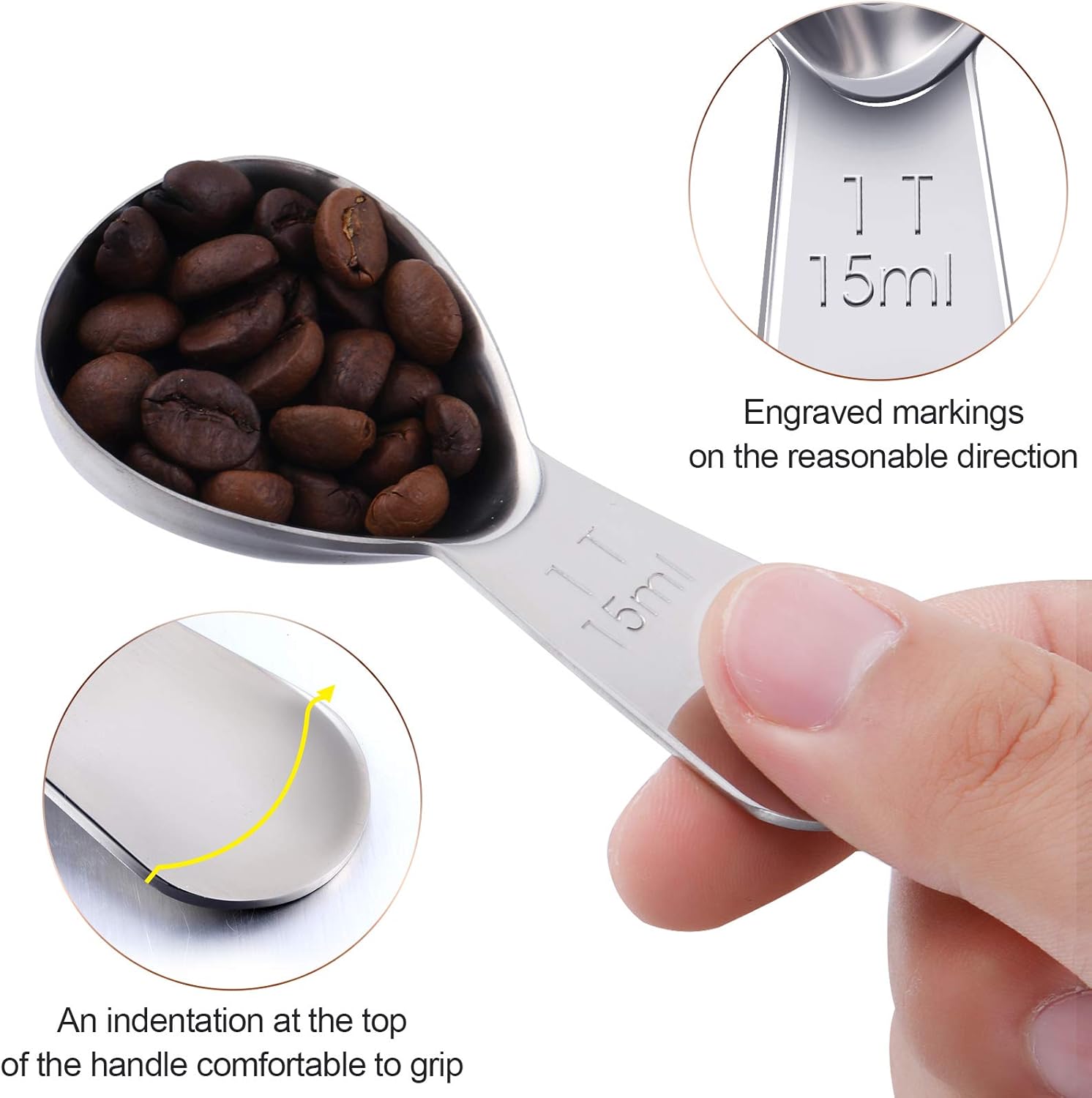 3 Pieces Coffee Scoop Tablespoon Measuring Spoons Stainless Steel Coffee Scoops Short Handle Tablespoon for Tea Sugar Kitchen Gifts(15 ml,Silver)