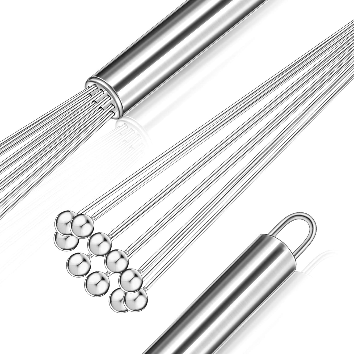 2 Pieces Stainless Steel Ball Whisk Wire Egg Whisk Set Kitchen for Cooking, Blending, Whisking, Beating, Stirring(10 Inch and 12 Inch)