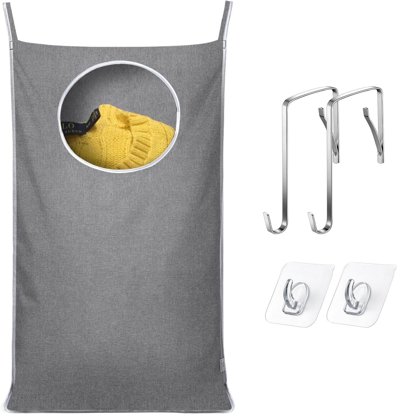 Hanging Laundry Hamper Bag with 2 Different Types of Hooks, Size 20 x 30 Inch Door Laundry Hamper Storage Bag for Dirty Clothes, Blankets, and Toys (Grey, 1-Pack)