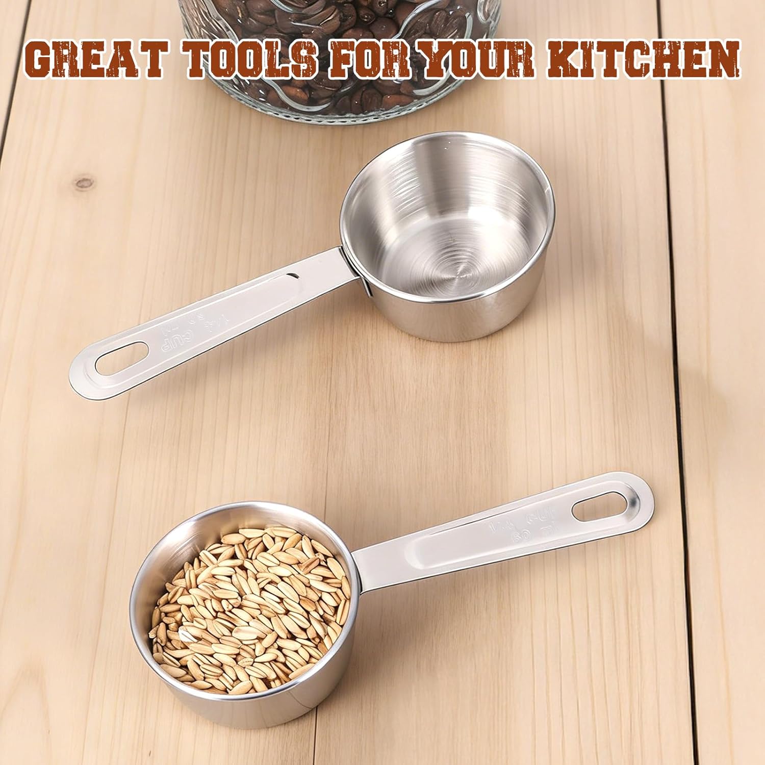 2 Pcs 1/4 Cup Stainless Steel Measuring Cup, 60ml, 2oz Metal Measuring Cups Coffee Measuring Cups Measure Scoop or Cooking, Baking, Kitchen Wet and Dry Ingredients, Dishwasher Safe