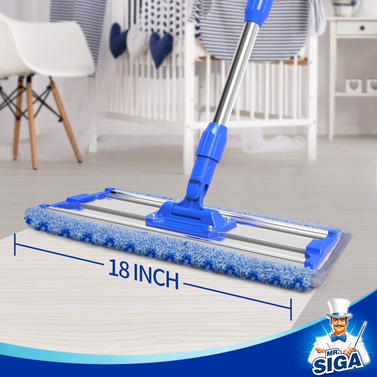 18" Professional Microfiber Mop for Floor Cleaning, Stainless Steel Telescopic Handle, Includes 2 Washable Premium Microfiber Mop Pads, 1 Scrub Cloth and 1 Dust Cloth