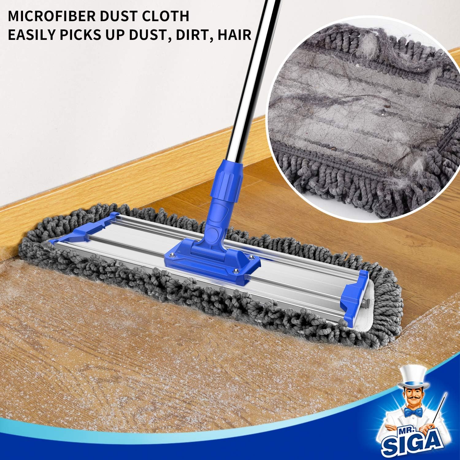 18" Professional Microfiber Mop for Floor Cleaning, Stainless Steel Telescopic Handle, Includes 2 Washable Premium Microfiber Mop Pads, 1 Scrub Cloth and 1 Dust Cloth