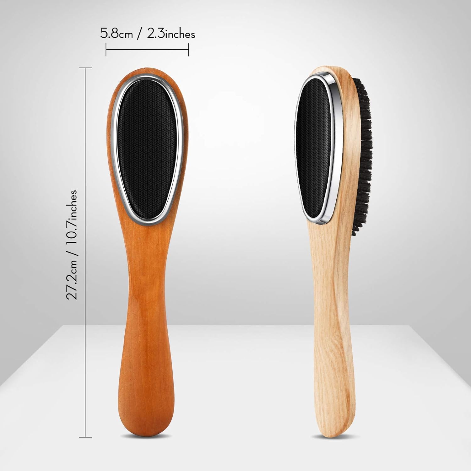 2 Pieces 3 in 1 Lint Cloth Brush Double Sided Garment Brush Lint Remover Shoe Horn Beech Wood Handle for Clothes Wool Coat Couch Pet Hair, Random Color