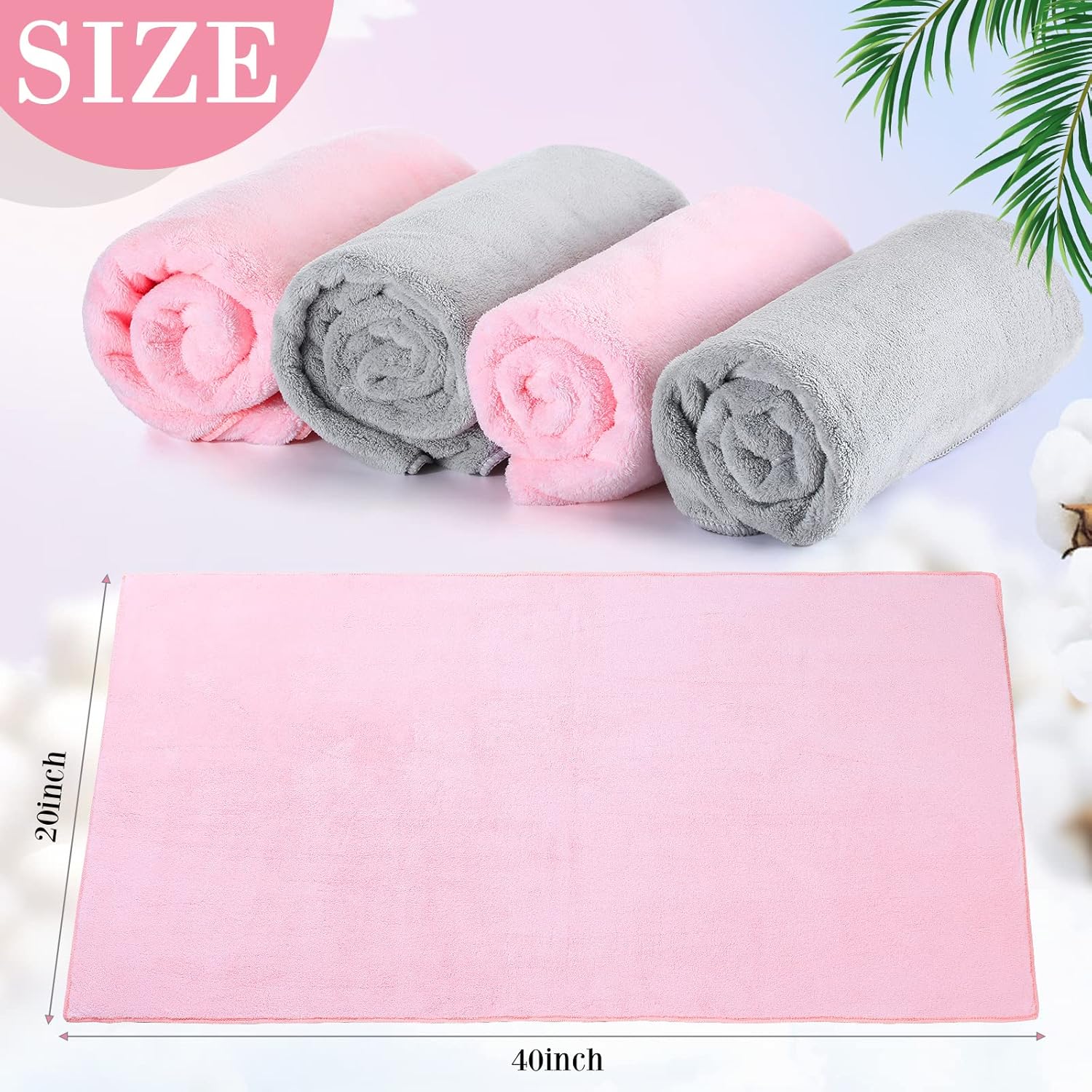 4 Pcs 20 x 40 Large Microfiber Hair Towel for Long Hair Quick Dry Towel Absorbent Turbans Anti Frizz Drying Turbans Wrap for Curly Long Short Women, Pink and Gray