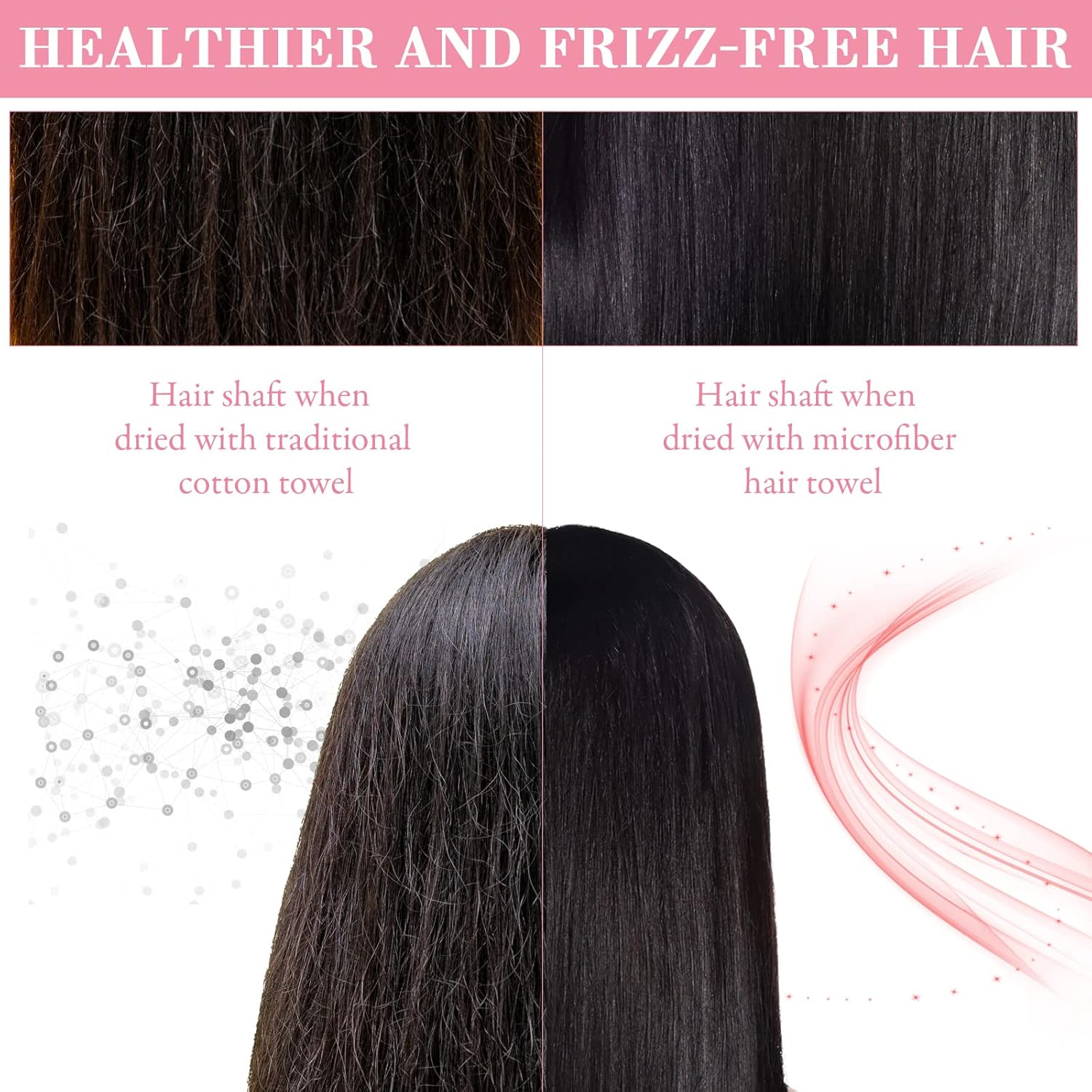 4 Pcs 20 x 40 Large Microfiber Hair Towel for Long Hair Quick Dry Towel Absorbent Turbans Anti Frizz Drying Turbans Wrap for Curly Long Short Women, Pink and Gray