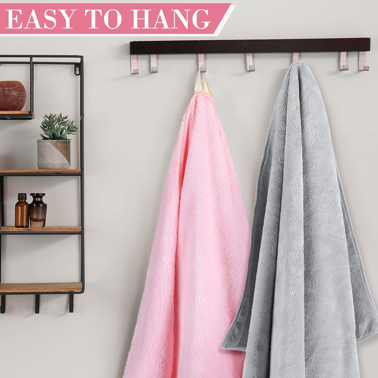 4 Pcs 20 x 40 Large Microfiber Hair Towel for Long Hair Quick Dry Towel Absorbent Turbans Anti Frizz Drying Turbans Wrap for Curly Long Short Women, Pink and Gray