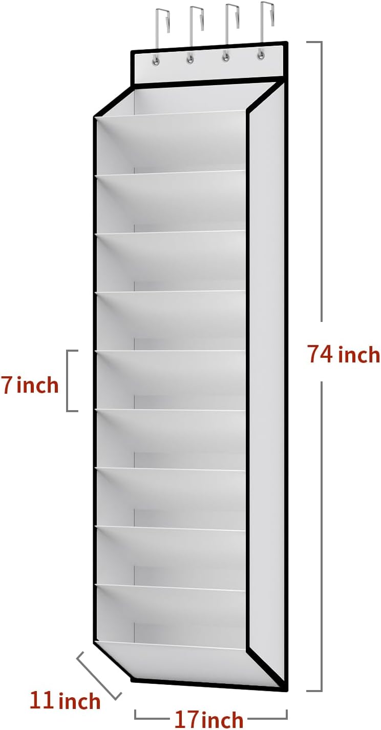 10 Tiers White Over Door Shoe Organizer Storage, Hanging Shoe Holder for Door with Large Deep Pockets, Fit 20-30 Pairs Shoe Rack for Sneakers, Boots. (White)