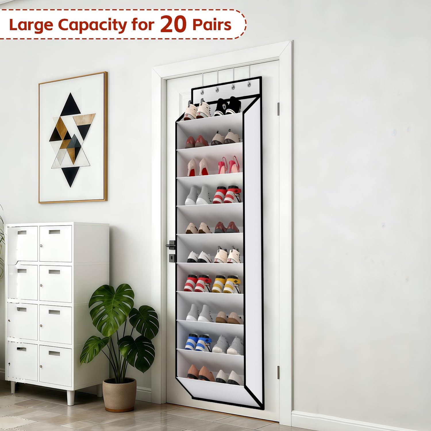 10 Tiers White Over Door Shoe Organizer Storage, Hanging Shoe Holder for Door with Large Deep Pockets, Fit 20-30 Pairs Shoe Rack for Sneakers, Boots. (White)