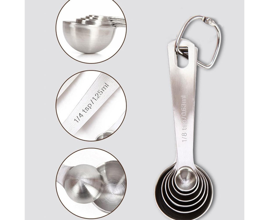 6Pcs Stainless Steel Measuring Spoons Set Measure Baking Coffee Kitchen Tool