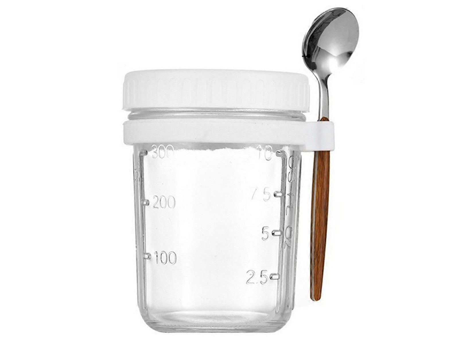 1pc 350ml Glass Oats Container with Lid & Spoon Salad Jar Cup White