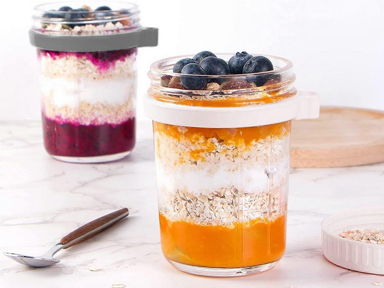 1pc 350ml Glass Oats Container with Lid & Spoon Salad Jar Cup White