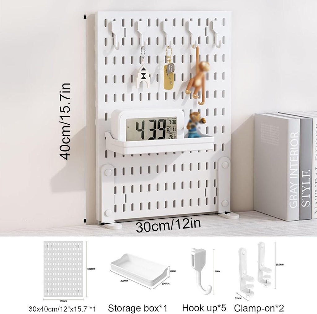 CARLA HOME Desk Pegboard Organizer Kit  with Hooks, Tray & Mount Ideal for Office, Gaming Setup & Home Workspace Organization (White)