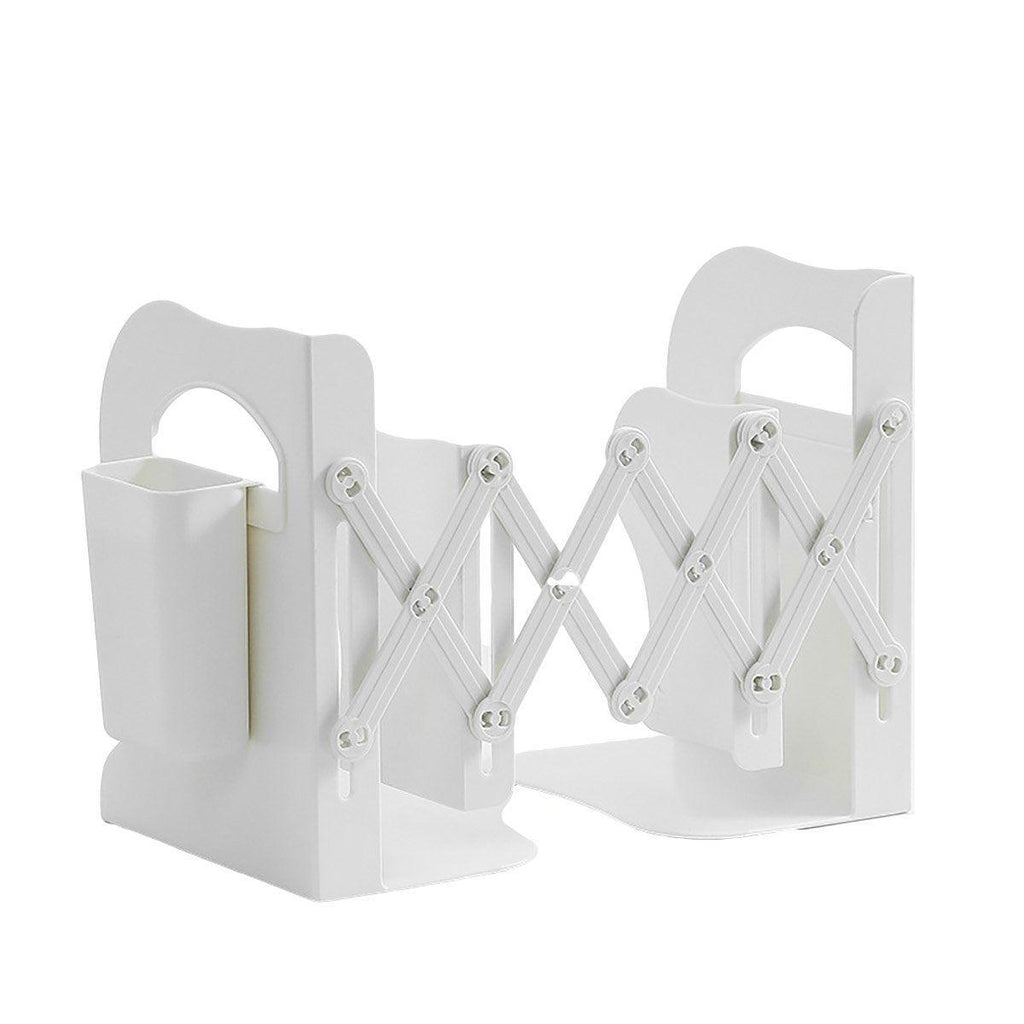 Adjustable Desktop Bookshelf Organizer With Pen Holder Folding Book Storage Rack - White