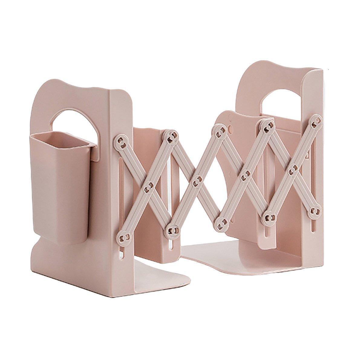 Adjustable Desktop Bookshelf Organizer With Pen Holder Folding Book Storage Rack - White