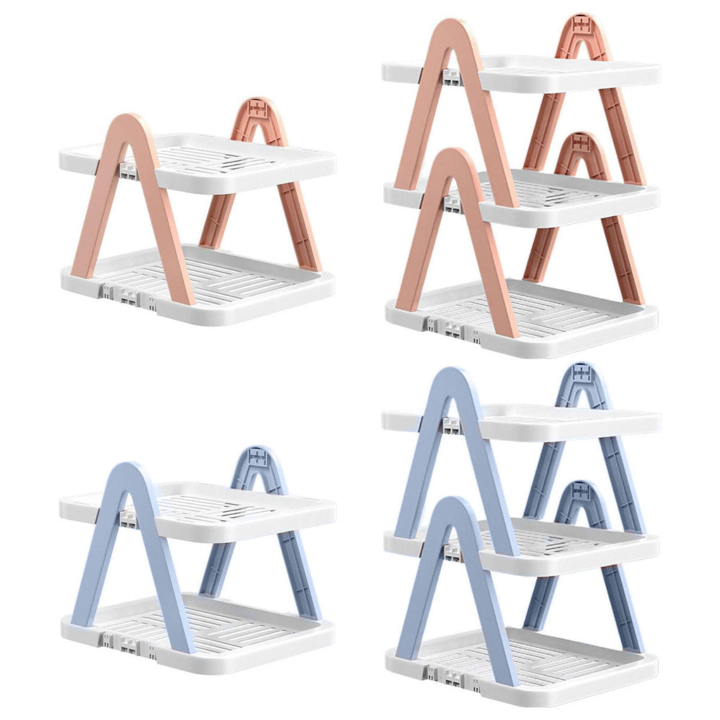 2/3 Tier Removable Shoe Rack Folding Storage Shelf Simple Space Saving Organizer - 2Tier-Blue
