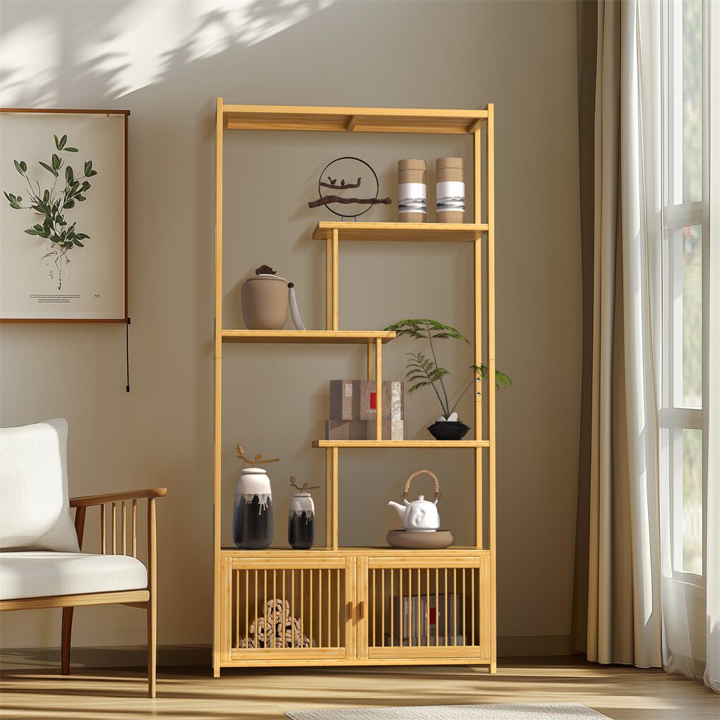 6 Tiers Freestanding Bamboo Storage Shelf High & Low Shelf Bookshelf Plant Stand