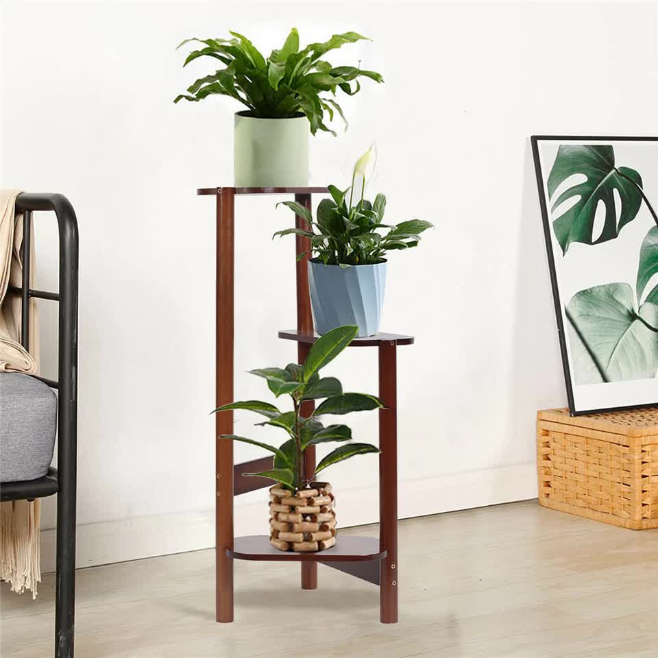 3 Tier bamboo plant stand for garden and living room-Brown