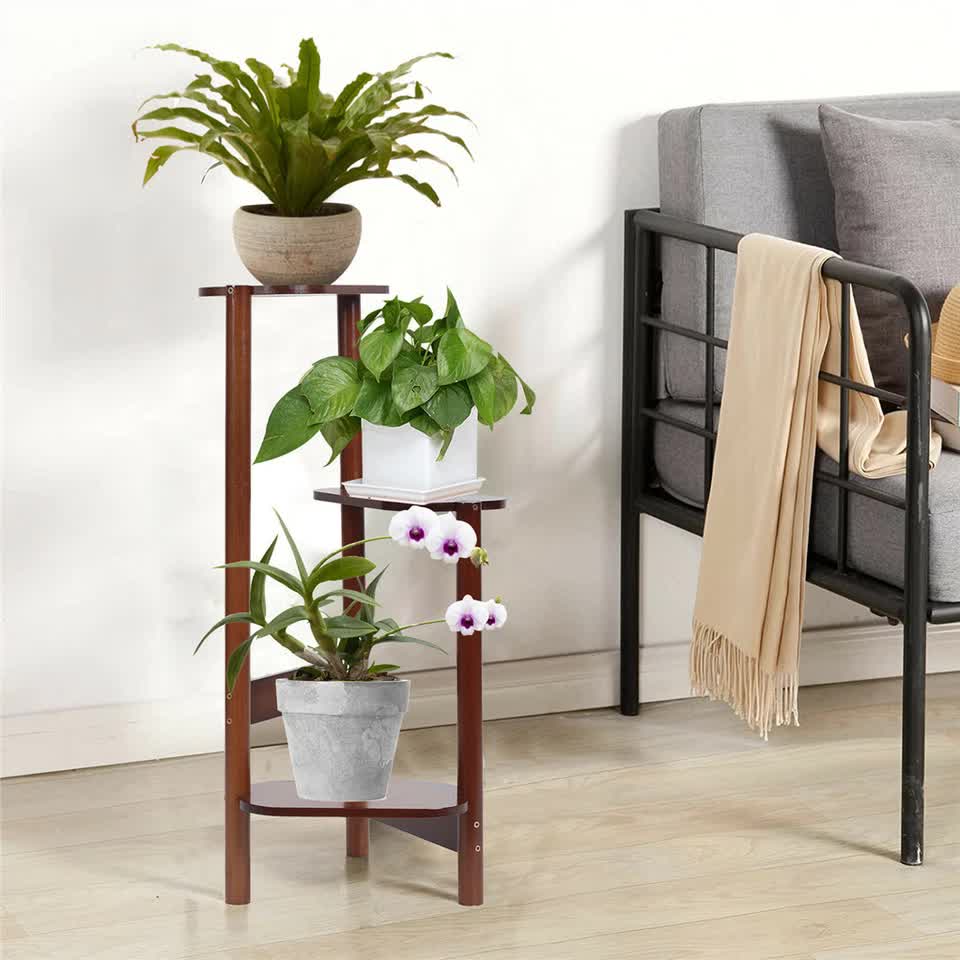 3 Tier bamboo plant stand for garden and living room-Brown