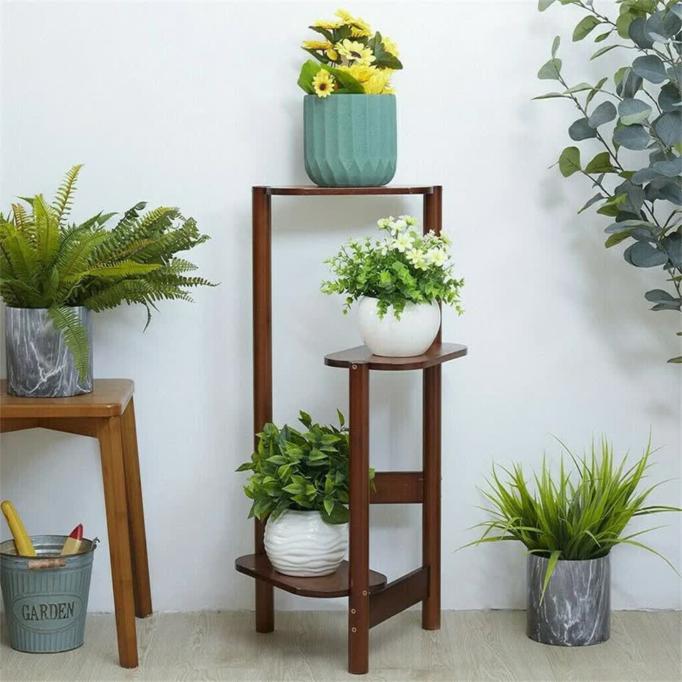 3 Tier bamboo plant stand for garden and living room-Brown