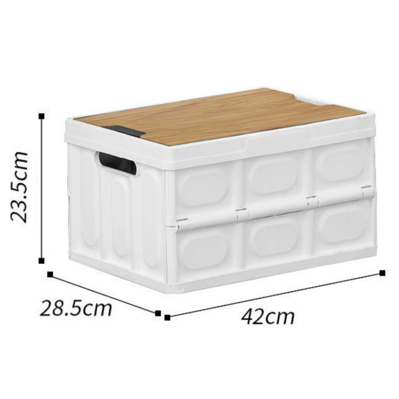 Green Collapsible Medium Side-Open Storage Box with Wooden Table Top(42x28x23CM) - Car Trunk Organiser for Australian Camping & Home Use