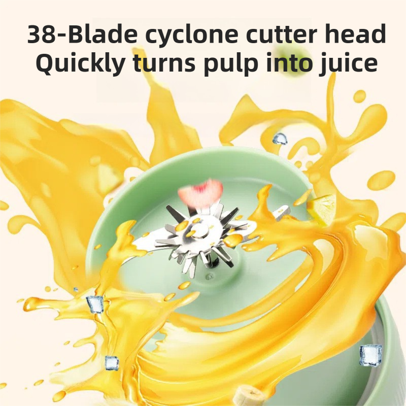 Green Portable 1300ML Multi-Functional Blender with Dual-Drink Lid - 38-Steel Blade Cyclone Juicer & Ice Crusher, Waterproof Type-C Charging