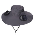 Dark Grey Dual Turbo Fan Sun Hat with Square Solar Panel & TypeC Interface - Waterproof 14cm Wide-Brim Cooling Hat for Outdoor Fishing Hiking Camping
