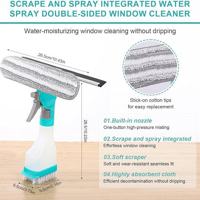 4-in-1 Versatile Window Cleaning Kit (4 Pack) - All-in-One Spray, Squeegee, Brush, and Plush Scrubber
