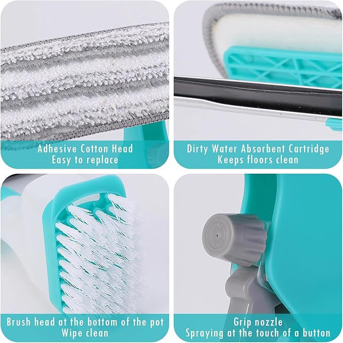 4-in-1 Versatile Window Cleaning Kit (4 Pack) - All-in-One Spray, Squeegee, Brush, and Plush Scrubber