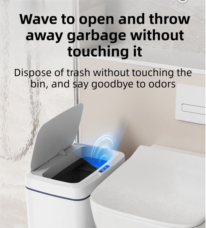Black Intelligent Dual-Sensor Trash Can (Hand-Wave & Knee-Bend) - Slim-Fit Touchless Rechargeable Bin for Bathroom & Kitchen