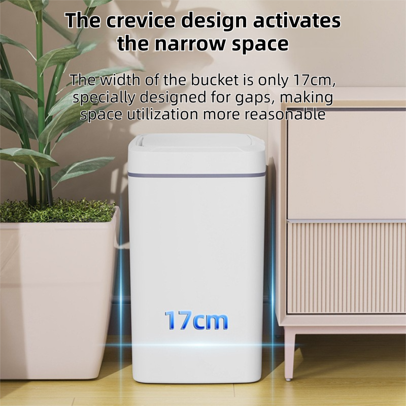 Black Intelligent Dual-Sensor Trash Can (Hand-Wave & Knee-Bend) - Slim-Fit Touchless Rechargeable Bin for Bathroom & Kitchen