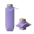 Purple 700ml Collapsible Silicone Water Bottle with Diamond Pattern - Food-Grade Portable Sports Bottle for Hiking, Camping, Travel & Gym - Leak-Proof Foldable Design with Carabiner Clip