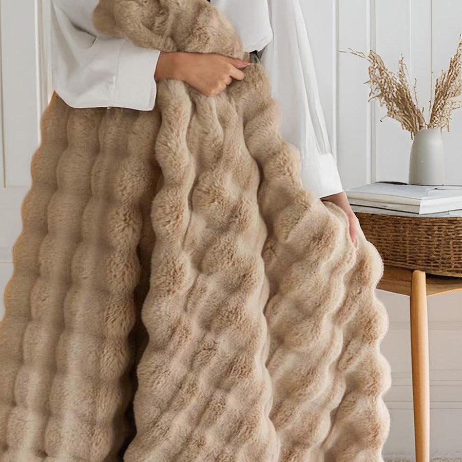 2-Pack Brown Luxury Tuscany Fleece Rabbit Fur Bubble Blanket (45 x 45 CM) - Double-Sided Thickened Soft Plush Bedding & Cushion Cover