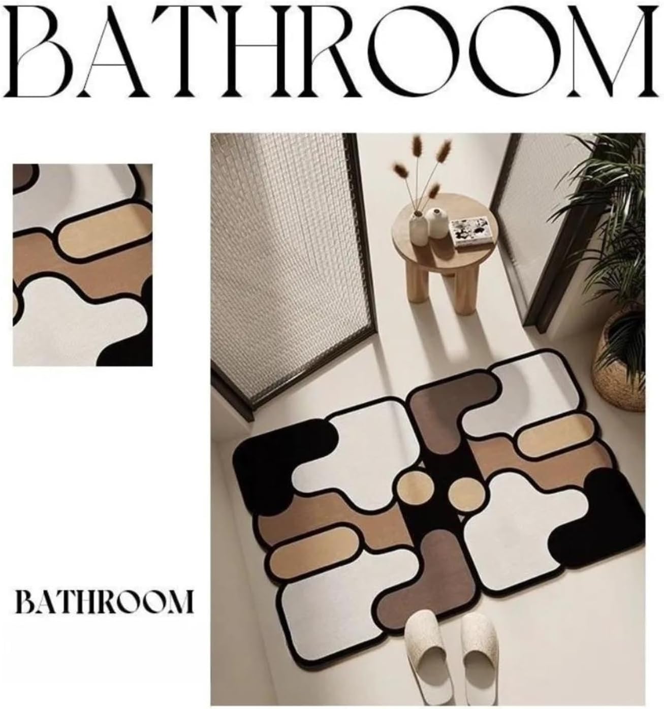 Ultra-Absorbent Instant Dry Diatom Mud Bathroom Mat (50 x 80 CM) - Puzzle Decor Anti-Slip Rubber Rug for Kitchen, Entryway & Shower(Style A)