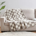 Grey and White Premium Knitted Checkerboard Throw Blanket(130 x 150 CM) - Soft Half-Velvet Fleece Nap Blanket, Couch Throw & Office Decorative Wrap