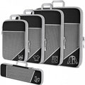 Black Waterproof Travel Compression Packing Cube Set of 5 Sizes with Carry Handles - 50% Space Saving Breathable Nylon Luggage Organizer