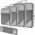 Grey Waterproof Travel Compression Packing Cube Set of 5 Sizes with Carry Handles - 50% Space Saving Breathable Nylon Luggage Organizer
