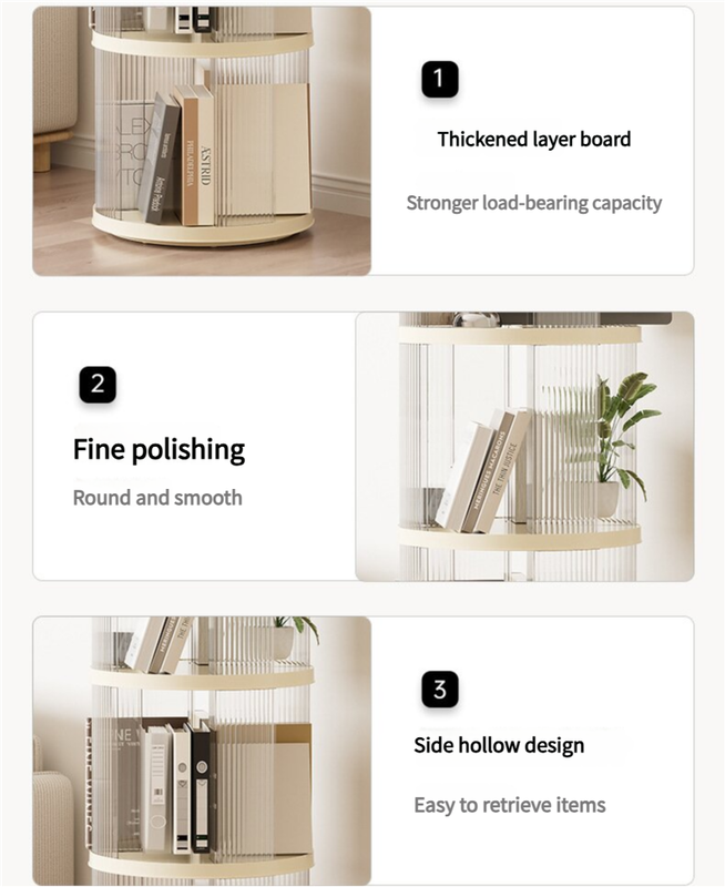 Rotating Storage Bookshelf Square 2 layers- Cream White Multi-Layer Storage Rack, 36x36x69.5cm (ABS+PET)