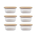6 Pcs Medium Bamboo Food Containers – Clear Glass with Bamboo Lids