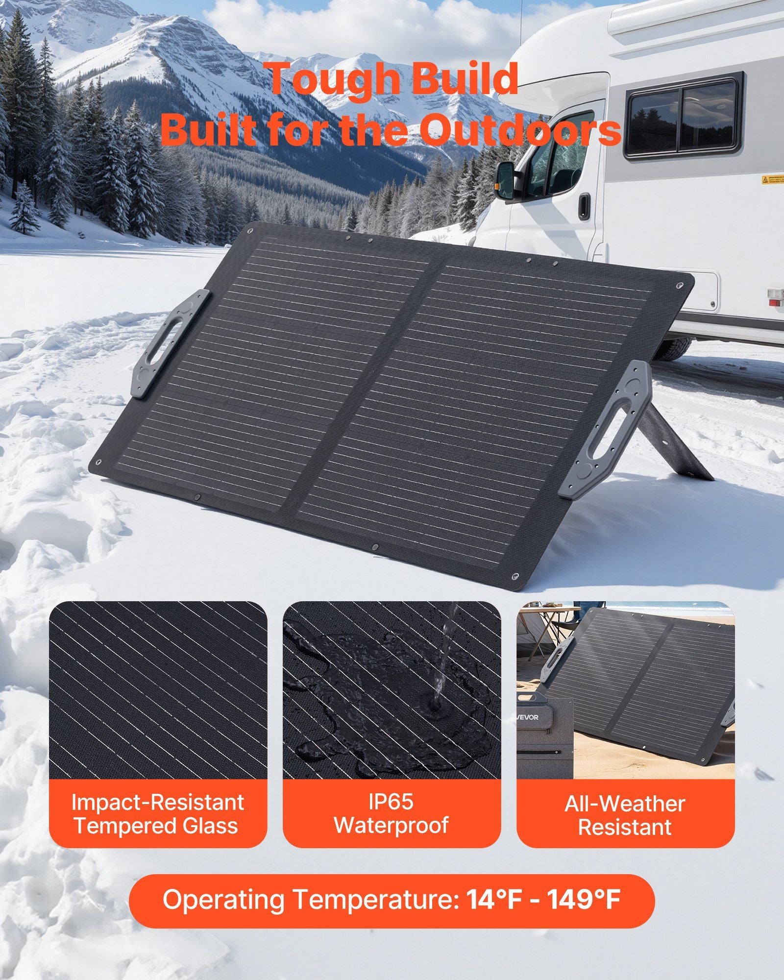 100W Foldable Solar Panel, 24% High-Efficiency Portable Monocrystalline Solar Panel Charger with MC4 Output, USB-A, Type-C & DC Ports, IP65 Waterproof for Power Stations, Camping, Hiking Trips