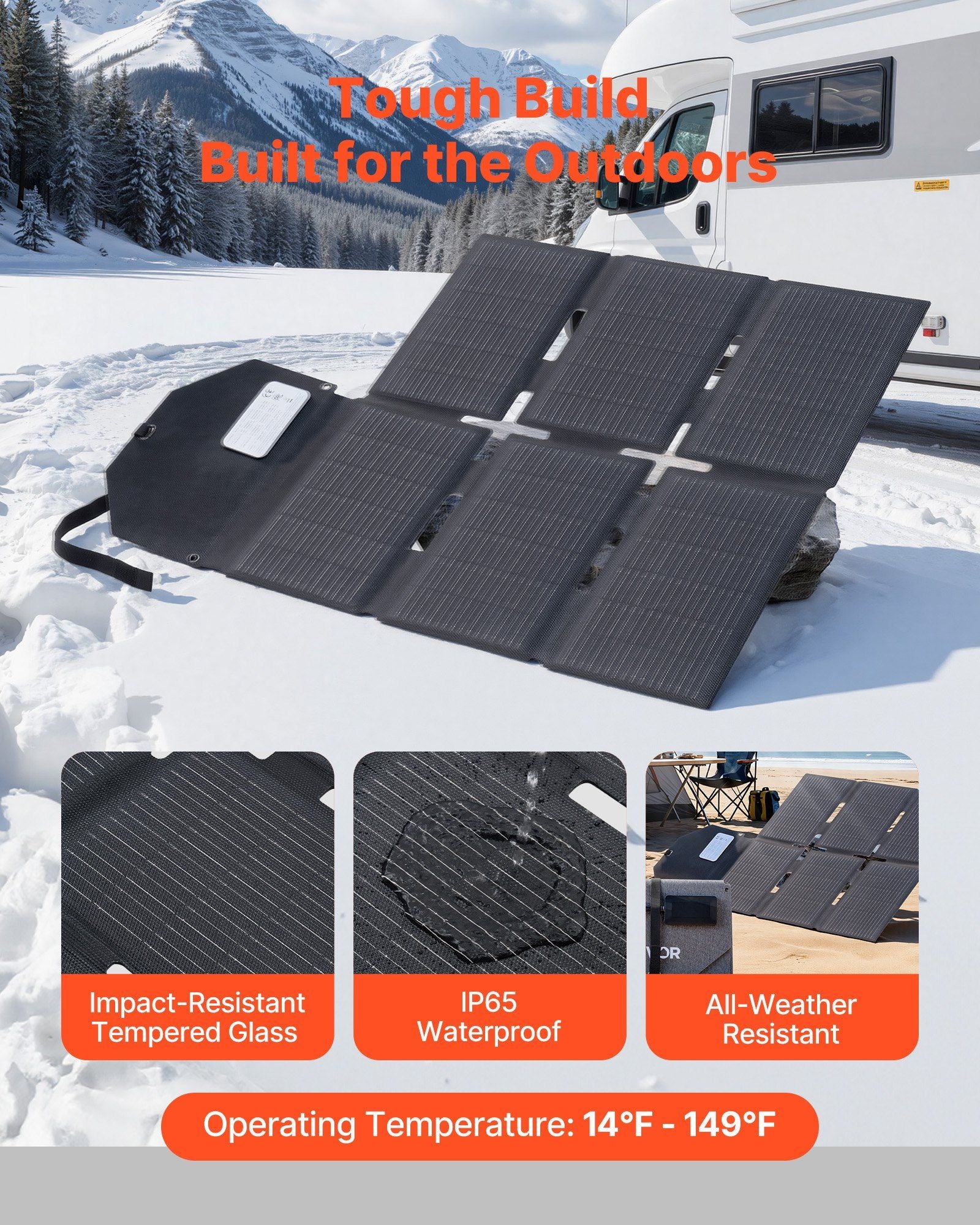 60W Foldable Solar Panel Charger, 16BB N-Type Monocrystalline Solar Panel 24% Efficiency, Lightweight Portable with MC4 Output, Type-C, USB-A & DC Ports for Power Stations Camping Hiking