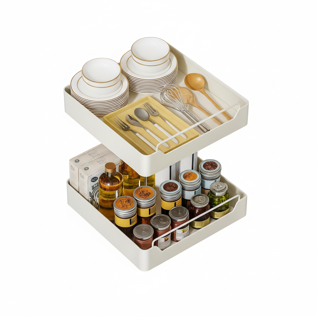 2 Pack Sliding Out Drawer Pull Out Storage Cabinet Under Sink Organiser with Adhesive Nano Film for Kitchen Pantry Bathroom Cabinet Organizer Max Load 27KG